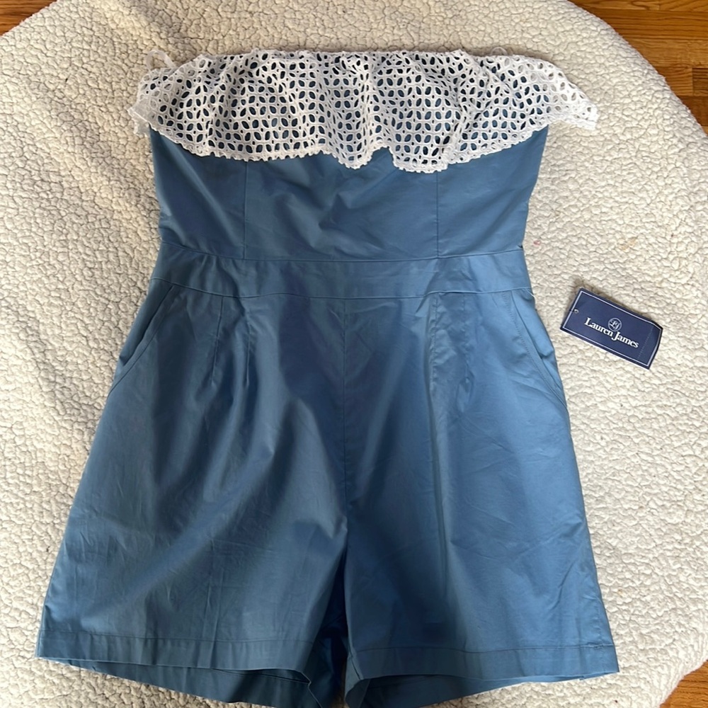 Blue romper with lace top